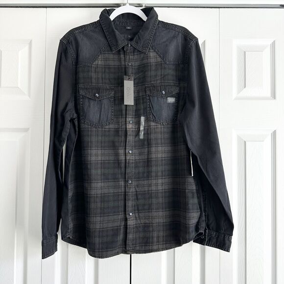 NWT Buffalo David Bitton Western Shirt Mens L Denim Black Gray Snap Button - Picture 1 of 11